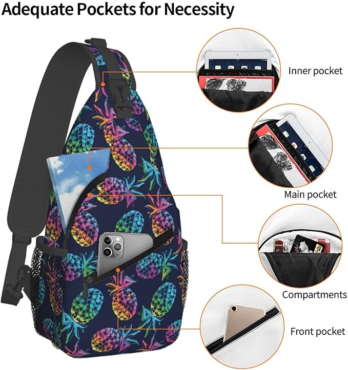 Tropical Fruits Pineapple Sling Bag For Women Men Fashion Backpack Crossbody Shoulder Bag Sling Backpack Chest Bag Travel Hiking Casual Sport Daypack