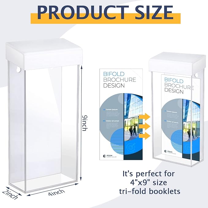 Remerry Acrylic Outdoor Brochure Holder 4 x 9 Inch Waterproof Wall Mount Literature Box with White Lid Clear Pamphlet Holder for Pamphlet Map Menu Display(10 Pieces)