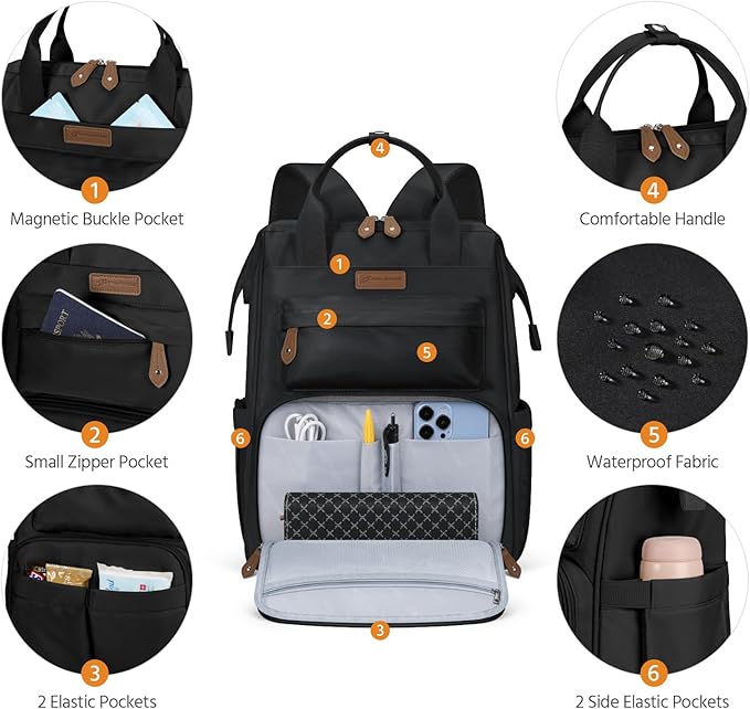 Maelstrom Laptop Backpack, Fits 15.6-17.3 Inch Travel Backpack Gift for Women Men, Waterproof College School Computer Bag, Anti-theft Business Work Bag with Luggage Strap (Black, 15.6 Inch)