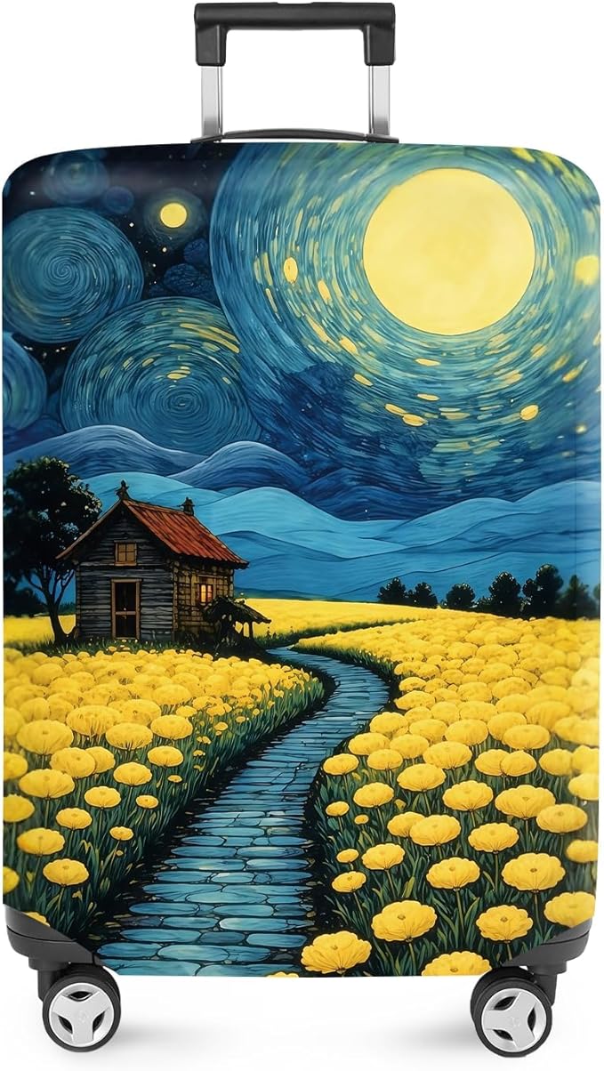 ANNA QUEEN Moonlit Field Luggage Cover, Dreamy Night Landscape Suitcase Protector for 32-34 Inch Travel Bags