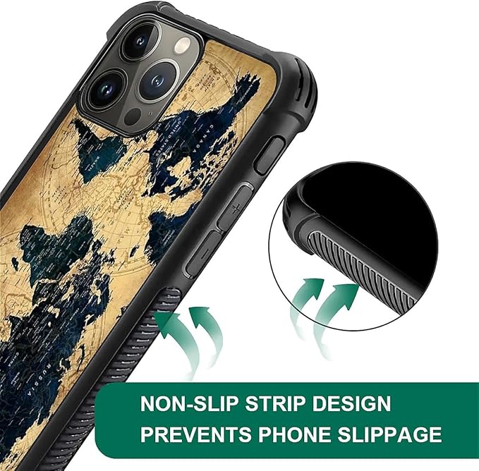 for iPhone 16 Pro Case, Brown World Map Pattern Graphic Design Girl Boy Soft Silicone Hard Acrylic Shock Protection for iPhone 16 Pro