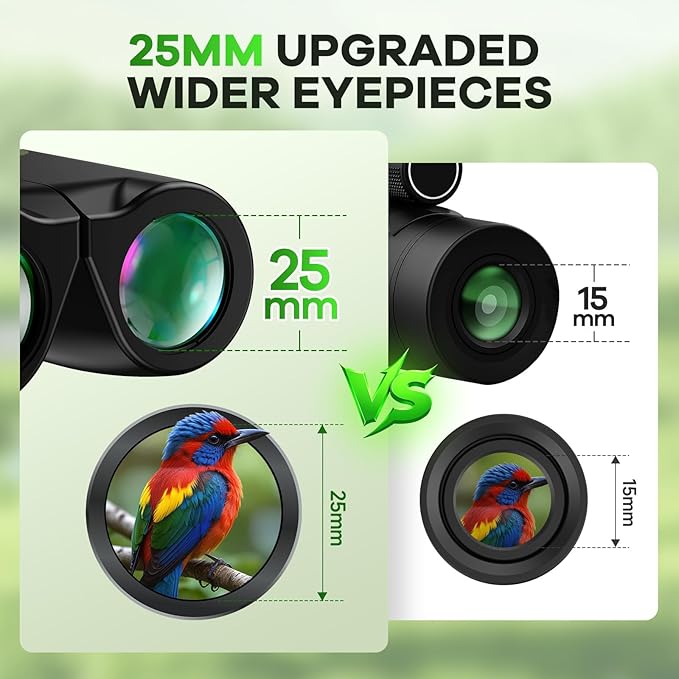 Compact Binoculars for Adults and Kids with BAK4 Prism,15x25 FMC Lens Waterproof Binocular with Low Light Vision,Small Binoculars for Cruise Ship Bird Watching (Green)
