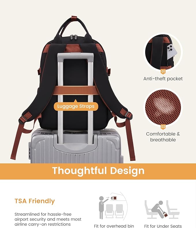 LOVEVOOK Laptop Backpack for Women - Stylish Work Backpack with Large Cup Holder, Waterproof College Teacher Backpack, Dark Grey, 15.6Inch