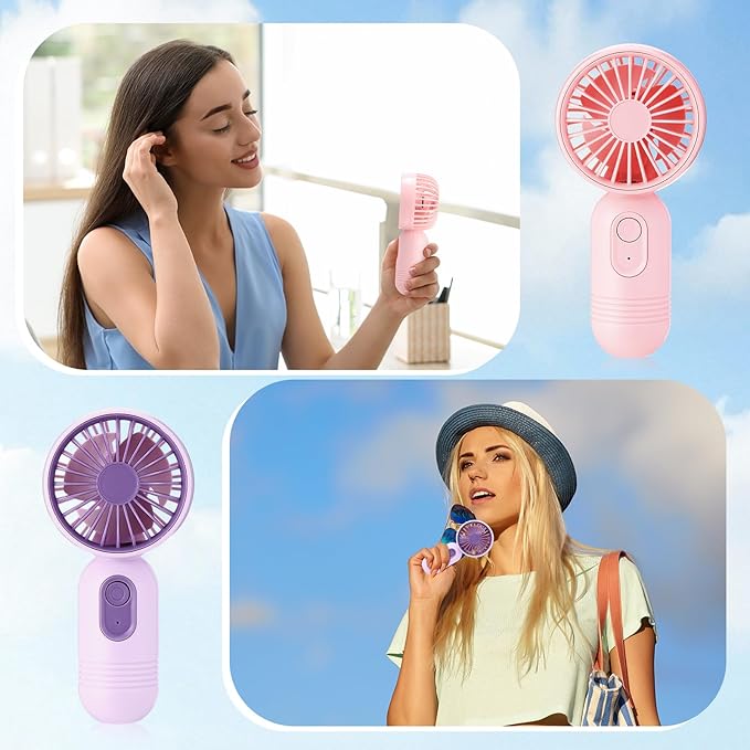 Rossesay 3 Pcs Mini Portable Fan Bulk Cute Handheld Lightweight Small Little Personal Hand Eyelash Fan 3 Speeds USB Rechargeable for Women Men Indoor Outdoor Makeup Travel (Black,Pink,Purple)