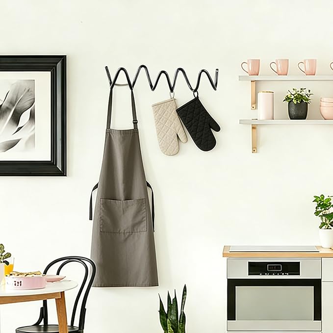 Black Wall Mounted Coat Rack, Decoration Wave Shaped Wall Hooks, Multi-Purpose Hooks for Coat, Hat, Bag, Umbrella, Heavy-Duty Metal Rail for Bedrooms, Living Rooms, Bathrooms(11.81" x 2.56")