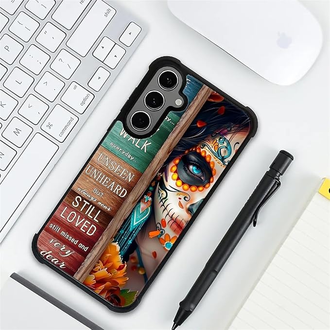 for Samsung Galaxy S24 S25 Plus Case, Sugar Skull Day of Death Halloween Pattern Graphic Design Girl Boy Soft Silicone Hard Acrylic Shock Protection for Samsung Galaxy S24 S25 Plus