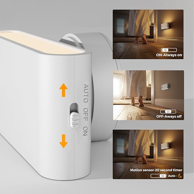 L LOHAS LED Motion Sensor Night Light, Rechargeable Stair Lights Indoor, Portable Warm White Motion Sensor Light Indoor, Battery Operated Night Light for Bedrooms, Stairway & Bathrooms[2 Pack]