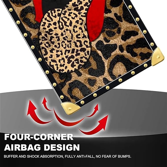 Compatible with iPhone 16 Plus Case, Brown Leopard Print Mouth Luxury Golden Decoration for Girl Women Soft TPU Shockproof Protective Hard PC Back for iPhone 16 Plus