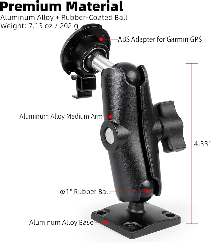 Aluminum GPS Mount with AMPS Drill Base Compatible Replacement for Garmin DriveSmart 50 51 61 65 70 76, Drive 51 55 60 61, nüvi 42 52 57 2539 2597 2689, RV 660 770, dēzl 570 580
