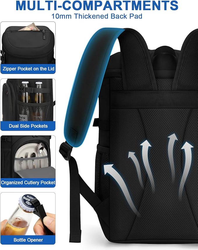 Pritent Cooler Backpack for Men Women Insulated Waterproof Backpack Cooler Leak Proof Cooler Bag Lightweight Lunch Backpack for Camping Beach Travel Picnic
