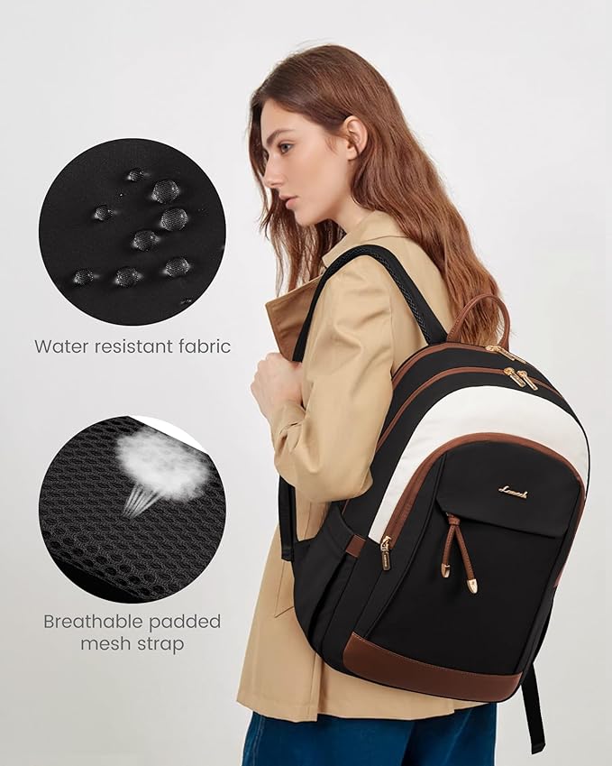 LOVEVOOK 15.6 Inch Laptop Backpack Women, Fashion Backpack with Laptop Compartment for Work College, Large Water Resistant Computer Bags Travel Backpack Purse, Beige purple