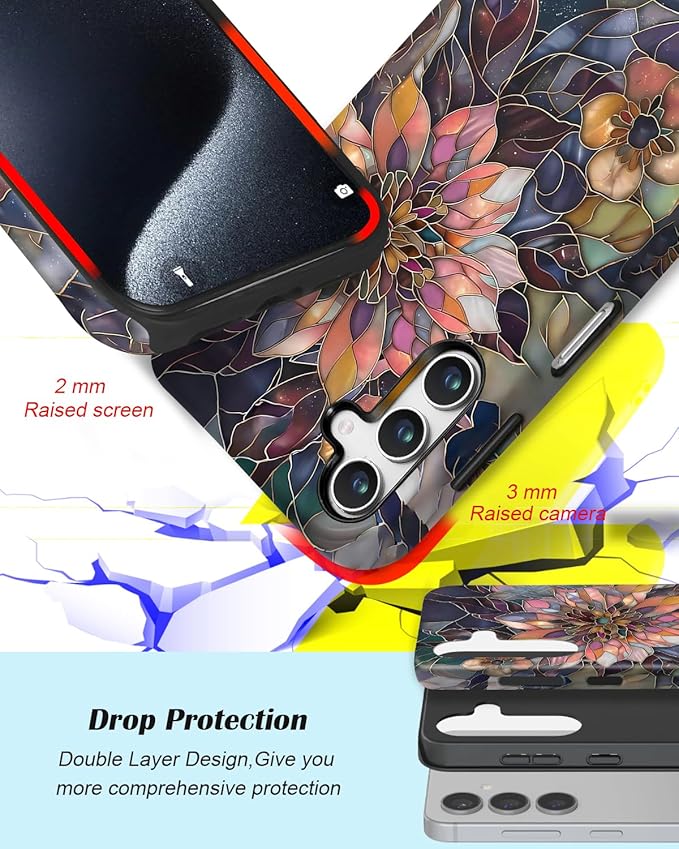 Compatible for Samsung Galaxy A36 5G Case, Dual Layer Heavy Duty 2 in 1 Shockproof Protective Phone Case,Blooming Purple Flower