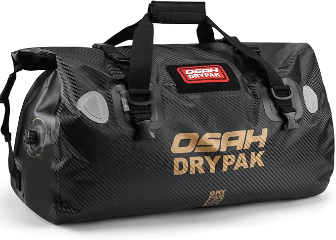 OSAH DRYPAK Waterproof Duffel Bag - Motorcycle Dry Bag Tail Bag with Large Storage Space, Waterproof Luggage Duffle Bags with Outer Mesh Zipper Pocket for Camping, Kayaking, Fishing & Traveling