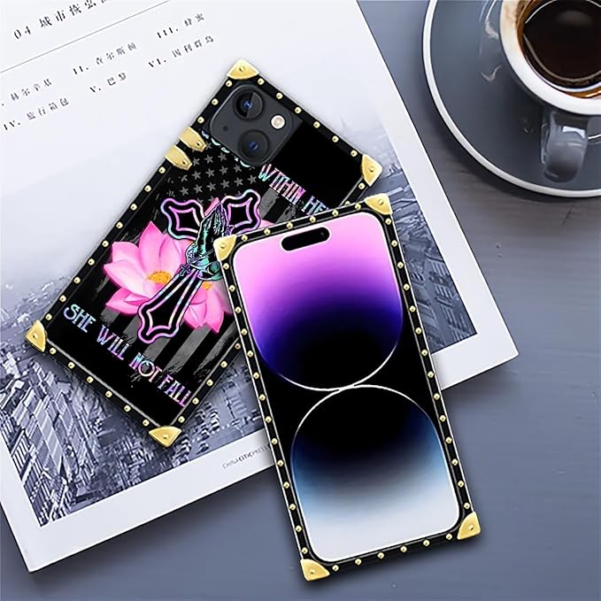 Compatible with iPhone 14 Case, Praying Cross Hands Luxury Golden Decoration for Girl Women Soft TPU Shockproof Protective Hard PC Back for iPhone 14
