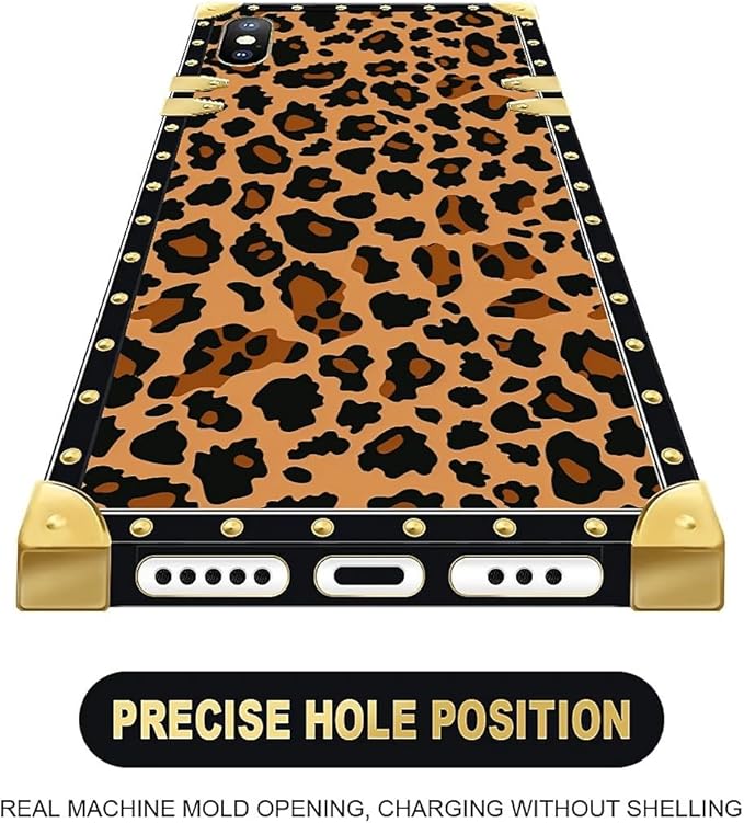 Compatible with iPhone XR Case, Brown Leopard Texture Luxury Golden Decoration for Girl Women Soft TPU Shockproof Protective Hard PC Back for iPhone XR