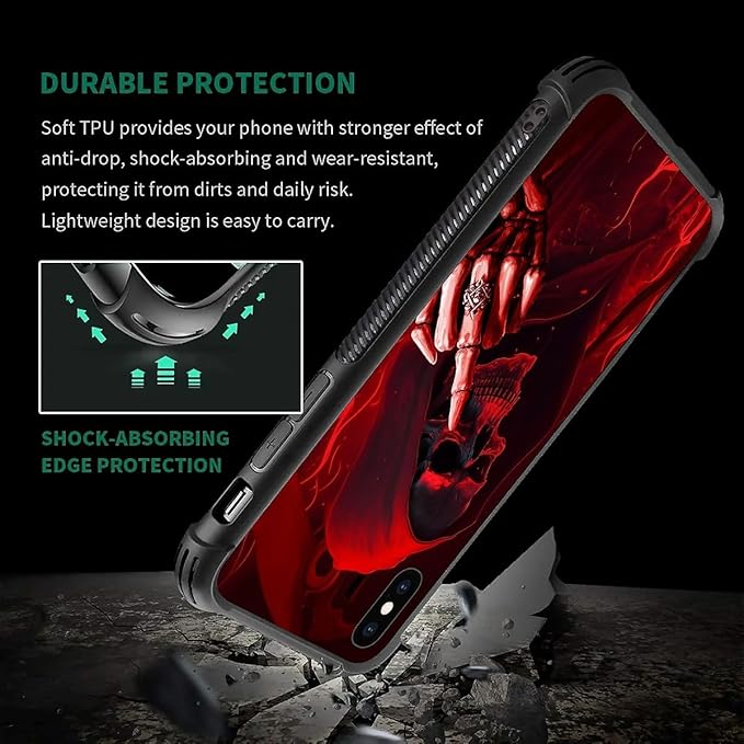 for iPhone X/Xs Case, Gestures Funny Skull Pattern Graphic Design Girl Boy Soft Silicone Hard Acrylic Shock Protection for iPhone X/Xs