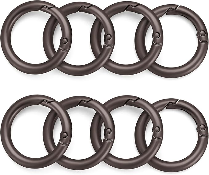 Gkeygo Key Ring Clip, 1 Inch Keychain Rings, 8 Pack Round Carabiner Clip for Keys, Buckle, Bags, Purses - Key Chain Hooks Replacement Keychains Lanyard DIY Crafts, Dark Grey