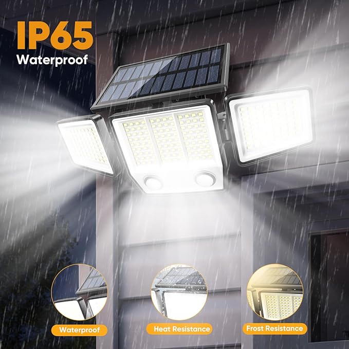 MDCMDCM Solar Motion Sensor Outdoor Lights Waterproof - 3000LM 3 Modes Security Lights Outdoor 270° Illumination IP65 LED Solar Flood Wall Light for Garden Yard Patio Pathway (Modern, 1)