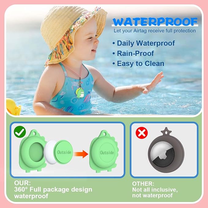 4-Pack Cute Case for AirTag 2/1 Necklace Design, Waterproof Air Tag Necklace Soft Silicone Protective Air Tags Holder with Key Ring