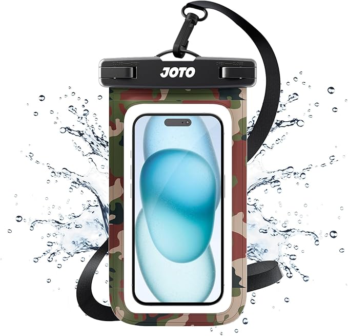 JOTO Up to 7" Universal Waterproof Phone Case for iPhone 17 Air 16 15 14 13 12 11 Plus Pro Max, IPX8 Cellphone Dry Bag XR X SE, Galaxy S23 S22 S21 S20+ S20 S10 Plus Note, Pixel -Camo