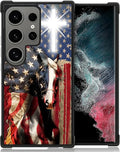 for Samsung Galaxy S24 Ultra Case, Red American Flag Horse Cross Pattern Graphic Design Girl Boy Soft Silicone Hard Acrylic Shock Protection for Samsung Galaxy S24 Ultra