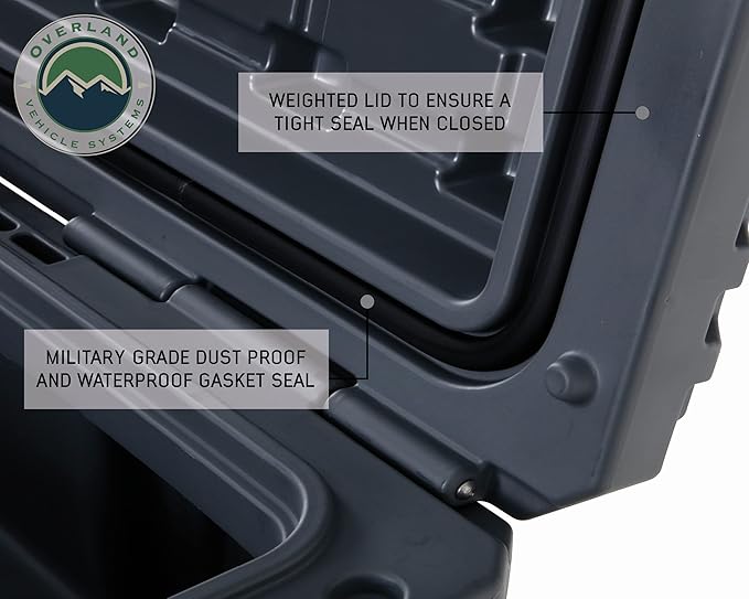 Overland Vehicle Systems 40100031 Dark Gray 169 QT Dry Box Storage with Wheels, Drain, and Bottle Opener | Waterproof Seal | Heavy-Duty Latches and Nylon Handles | Keeps Gear Safe, Dry and Organized