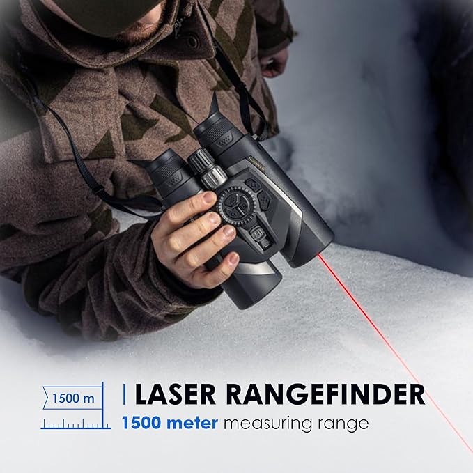 Pulsar Symbion DXT50 LRF Thermal and Digital Night Vision Binoculars with Laser Range Finder, 1280x1024 12 µm Sensor, 2-16x Magnification, Long Range Binoculars