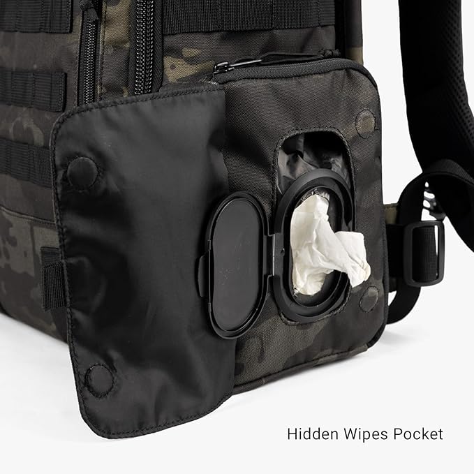 Tactical Baby Gear Daypack Tactical Diaper Bag Backpack for Dads - MOLLE compatible, Built-in Changing Mat, Stroller Straps (Multicam Black 4th Gen)