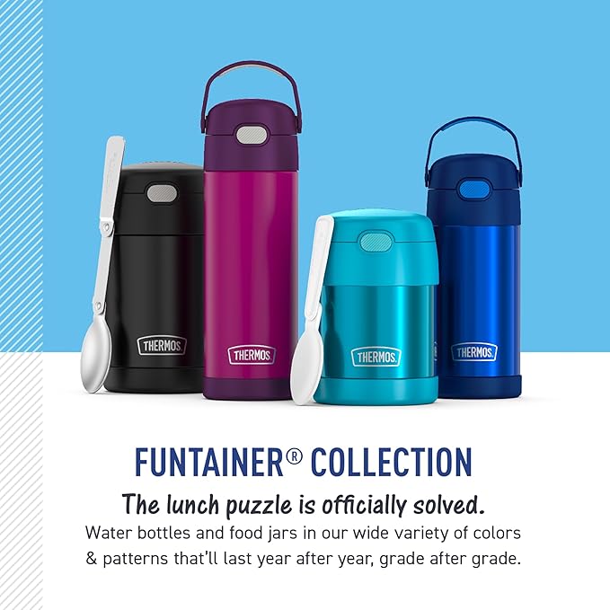 THERMOS FUNTAINER 16 Ounce Stainless Steel Vacuum Insulated Bottle with Wide Spout Lid, Matte Charcoal