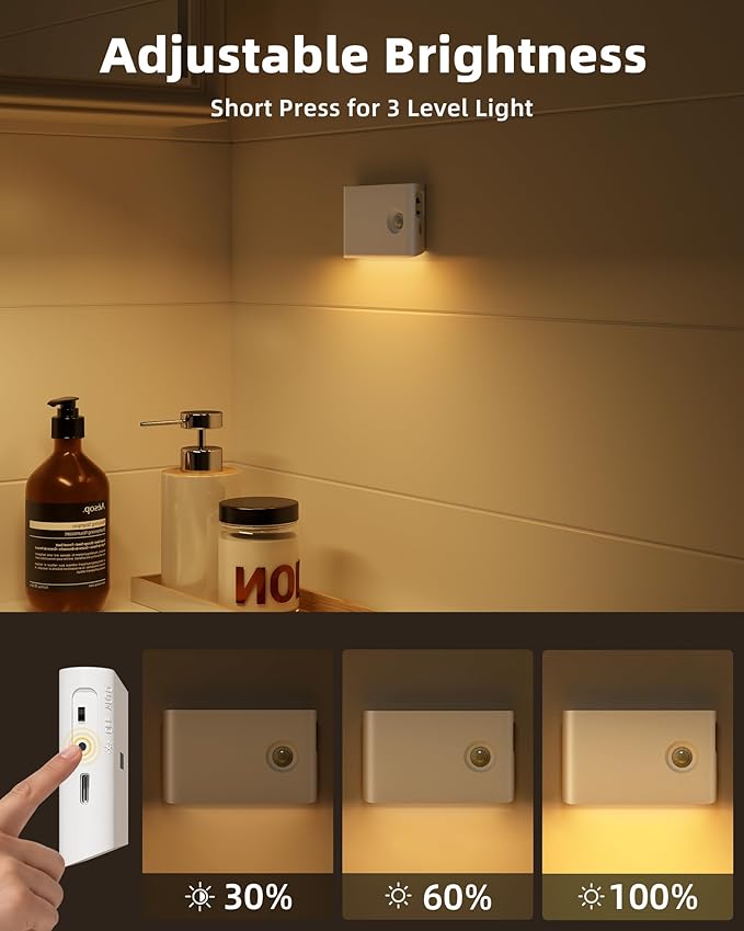 EZVALO Motion Sensor Stair Lights Indoor, Rechargeable Night Lights with Magnetic & Dimmable, Auto On/Off 3000K Soft White, Stick-On for Stairs, Hallway, Bathroom (8 Pack)