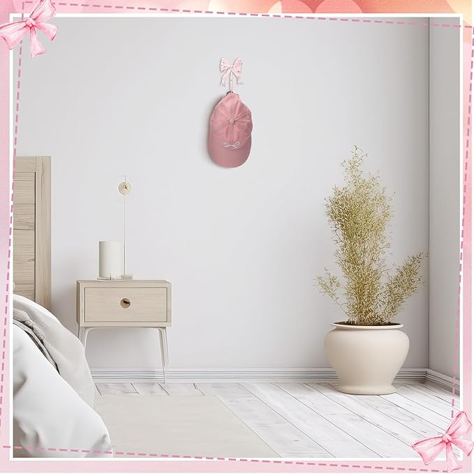 CroBlissful 2 Pcs Coquette Iron Pink Bow Hook Home Decorative Multi-Purpose Knot Wall Hook for Door Hanger Coat Hat Towel for Bathroom Kitchen Living Room Home Decor, 5.31 x 3.74 inch