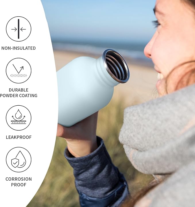 Bambaw 500 ml Stainless Steel Water Bottle, Blue Water Bottle, Non-Insulated, 50 cl Children's Stainless Steel Bottle – Nordic Blue