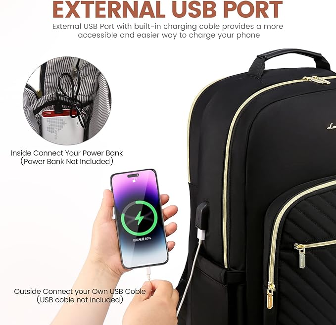 LOVEVOOK Laptop Backpack for Women 17.3 inch,Cute Womens Travel Backpack Purse,Professional Computer Bag,Waterproof Work Business College Teacher Bags Carry on Backpack with USB Port,Black