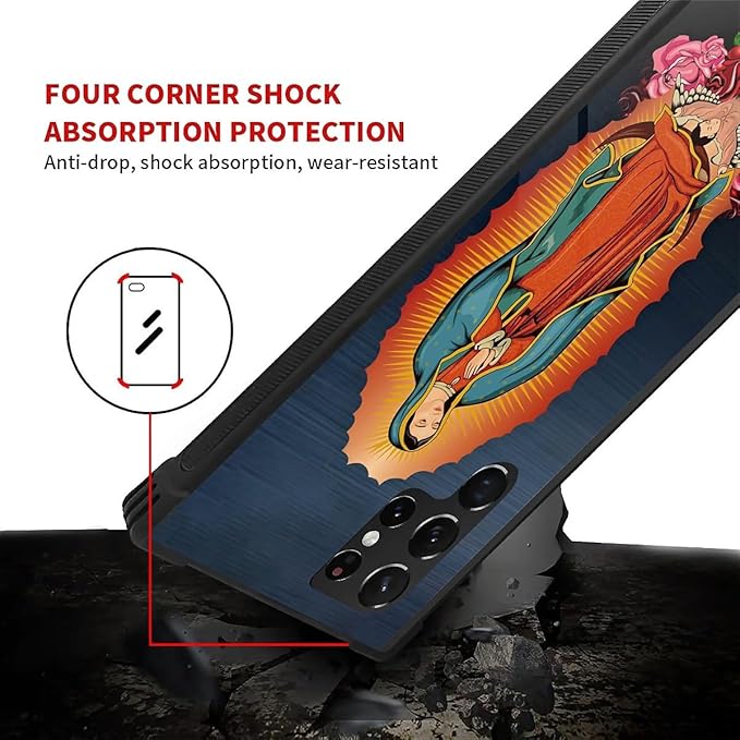 for Samsung Galaxy S22 Ultra Case, Red Virgen Guadalupe Pattern Graphic Design Girl Boy Soft Silicone Hard Acrylic Shock Protection for Samsung Galaxy S22 Ultra
