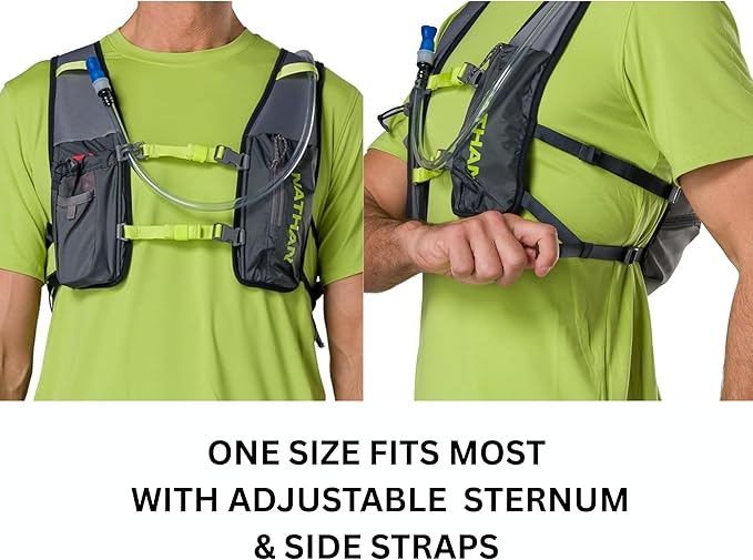 Nathan QuickStart Hydration Pack Vest with Bladder or flasks, Storage Pockets, Breathable Moisture-Wicking Fabric, Adjustable Straps for Running, Hiking, Walking, Marathons, Obstacle Races
