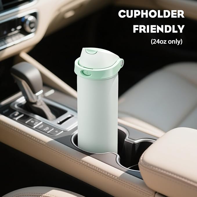 POWCAN 24 oz Vacuum Water Bottle for Office: Spill Proof Lid with Straw, Lightweight, Double Walled, BPA-Free, Insulated Stainless Steel Flask for College, Travel, Sport, Daily Use, Gift (Mint Green)