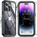 SPIDERCASE Only Designed for iPhone 14 Pro Case Waterproof,Built-in Lens & Screen Protector, Full Heavy Duty Protection,12FT Military Shockproof, Dustproof, Anti-Scratched Phone Case,Black/Clear