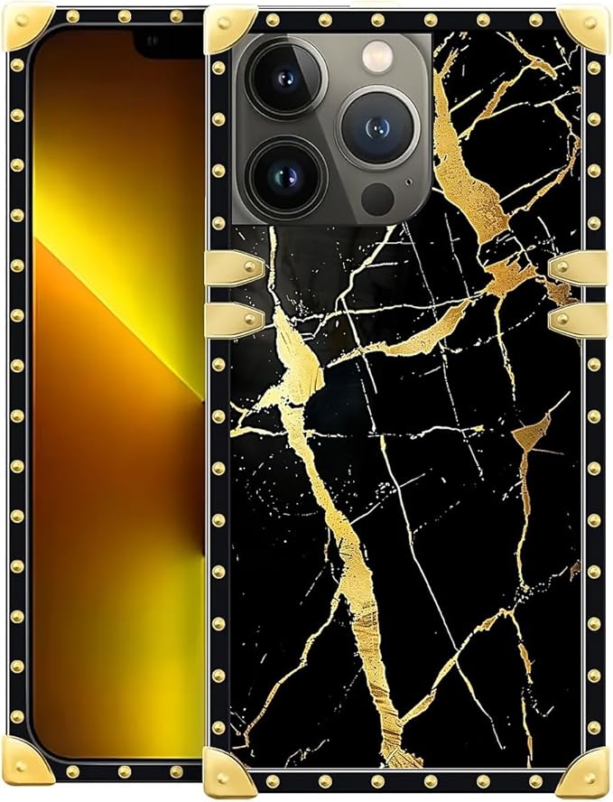 Compatible with iPhone 13 Pro Max Case, Black Gold Marble Nature Luxury Golden Decoration for Girl Women Soft TPU Shockproof Protective Hard PC Back for iPhone 13 Pro Max