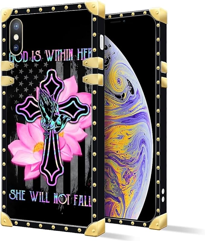 Compatible with iPhone Xs Max Case, Praying Cross Hands Luxury Golden Decoration for Girl Women Soft TPU Shockproof Protective Hard PC Back for iPhone Xs Max