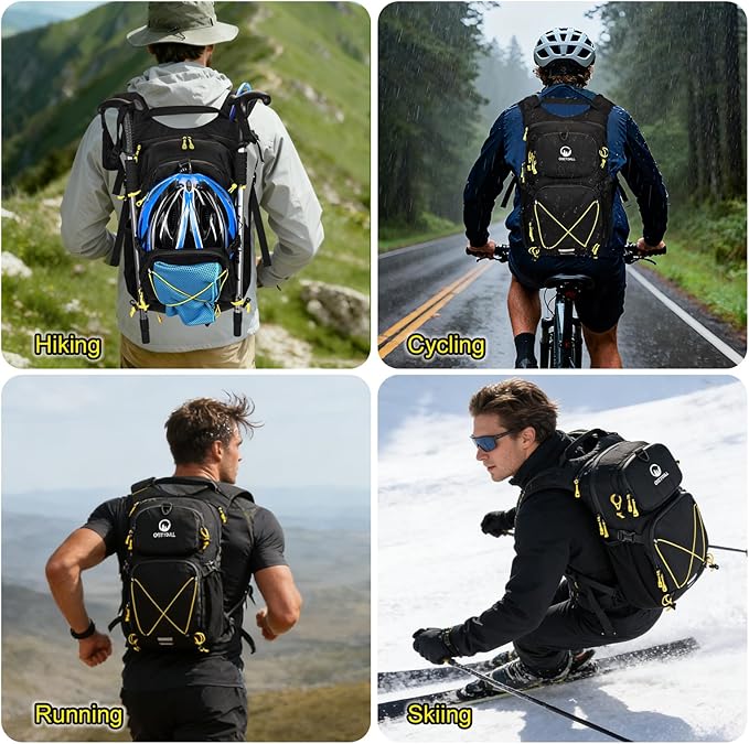 Hydration Backpack 22L, Hiking Backpack with 2L Leakproof Bladder, Sewn-in Rain Cover, Insulated Compartment for Men & Women Running, Cycling, Camping