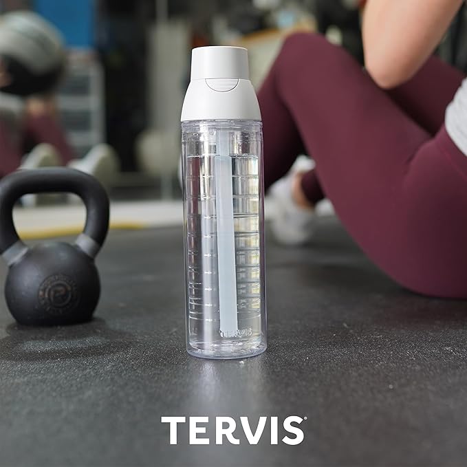 Tervis Venture Lite Clear & Colorful Lidded Made in USA Double Walled Insulated Tumbler Travel Cup Keeps Drinks Cold & Hot, 24oz Water Bottle, White Lid