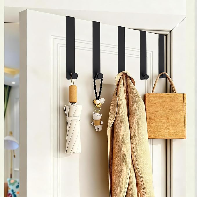 T-Shaped Over the Door Hooks, 2Pcs Rustproof Stainless Steel Door Hooks Over Door Coat Hangers for Home, Office (Black)
