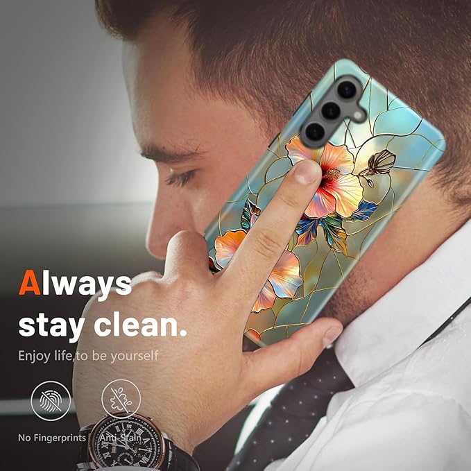 Compatible for Samsung Galaxy S26 Plus 5G Case, Dual Layer Heavy Duty 2 in 1 Shockproof Protective Phone Case,Stained Glass Floral Hibiscus