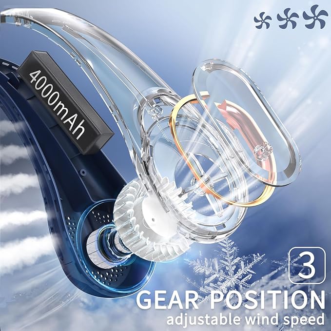 FrSara Neck Fan, Portable Personal Fan Strong Wind, 4000mAh, Air Volume,360° Cooling, No Hair Twisting, Air Volume On 2 Sides, Non-Slip, Quick Charge, Long Use Time, Birthday Gift for Women, Dad, Men