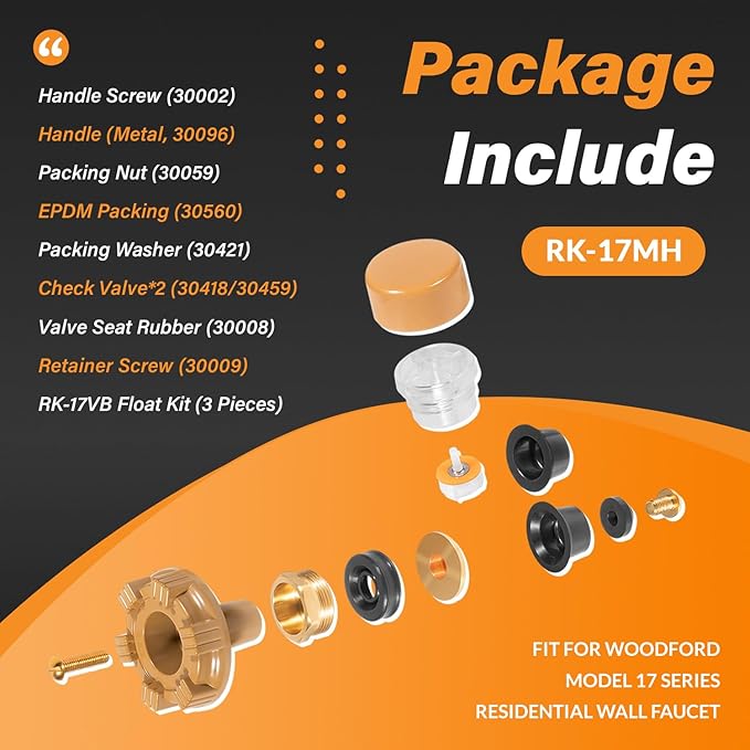RK-17MH Repair Kit Metal Handle for Woodford Model 17 Outdoor Faucets (12Pcs)