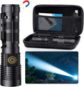 Hoxida Small Tactical Flashlights High Lumens - 1500 Meters Long Beam Super Bright LED Magnetic Flashlight USB Rechargeable Zoomable 5Modes Long Beam Spotlight Flashlight for Hiking, Camping, 1pcs