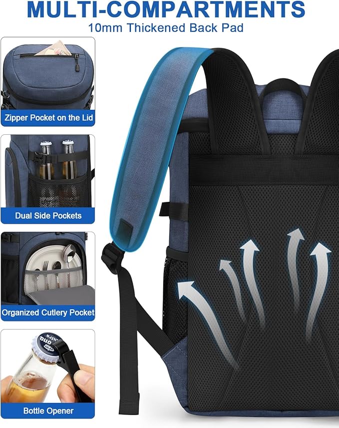 Pritent Cooler Backpack for Men Women Insulated Waterproof Backpack Cooler Leak Proof Cooler Bag Lightweight Lunch Backpack for Camping Beach Travel Picnic