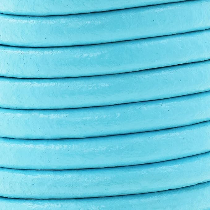Mandala Crafts Round Genuine Turquoise Leather Cord for Jewelry Making – 6mm Cowhide Leather Rope String Lace for Kumihimo – 4.4 Yards Cowhide Craft Cording Spool