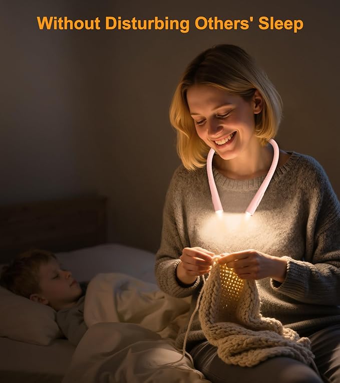 Gritin Book Light, Eye Caring 4-Color & 5-Brightness Neck Light Reading Light- Stepless Dimming,30-min Timer,80+ Hrs Runtime,Bendable Round Neck Design, Lightweight for Reading-Pink