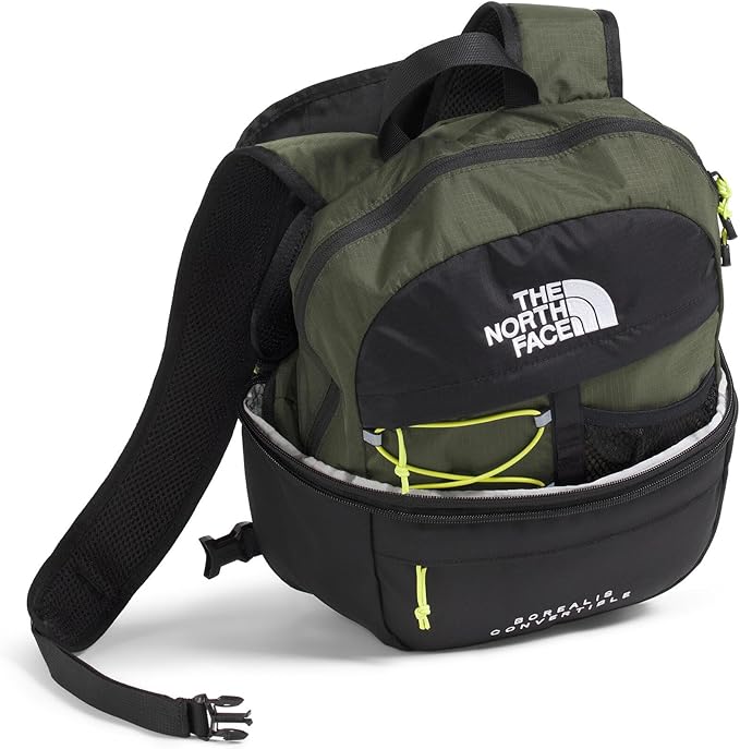 The North Face Borealis Convertible Pack - Commuter Laptop Backpack, Removable Lumbar Pack, Water Repellent Finish, New Taupe Green/TNF Black/Fizz Lime, One Size